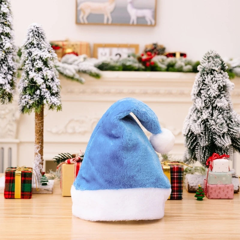 X90F Carnival Santa Claus Thicken Beanie with Pompom Multi Color Adult Warm Velvet Christmas Hats for Women Men Kids Gift - Colouronova