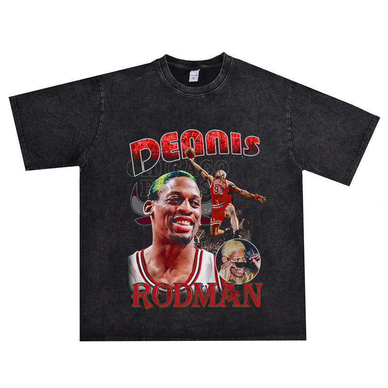 Vintage Basketball Player Print Cotton T-Shirt Colouronova