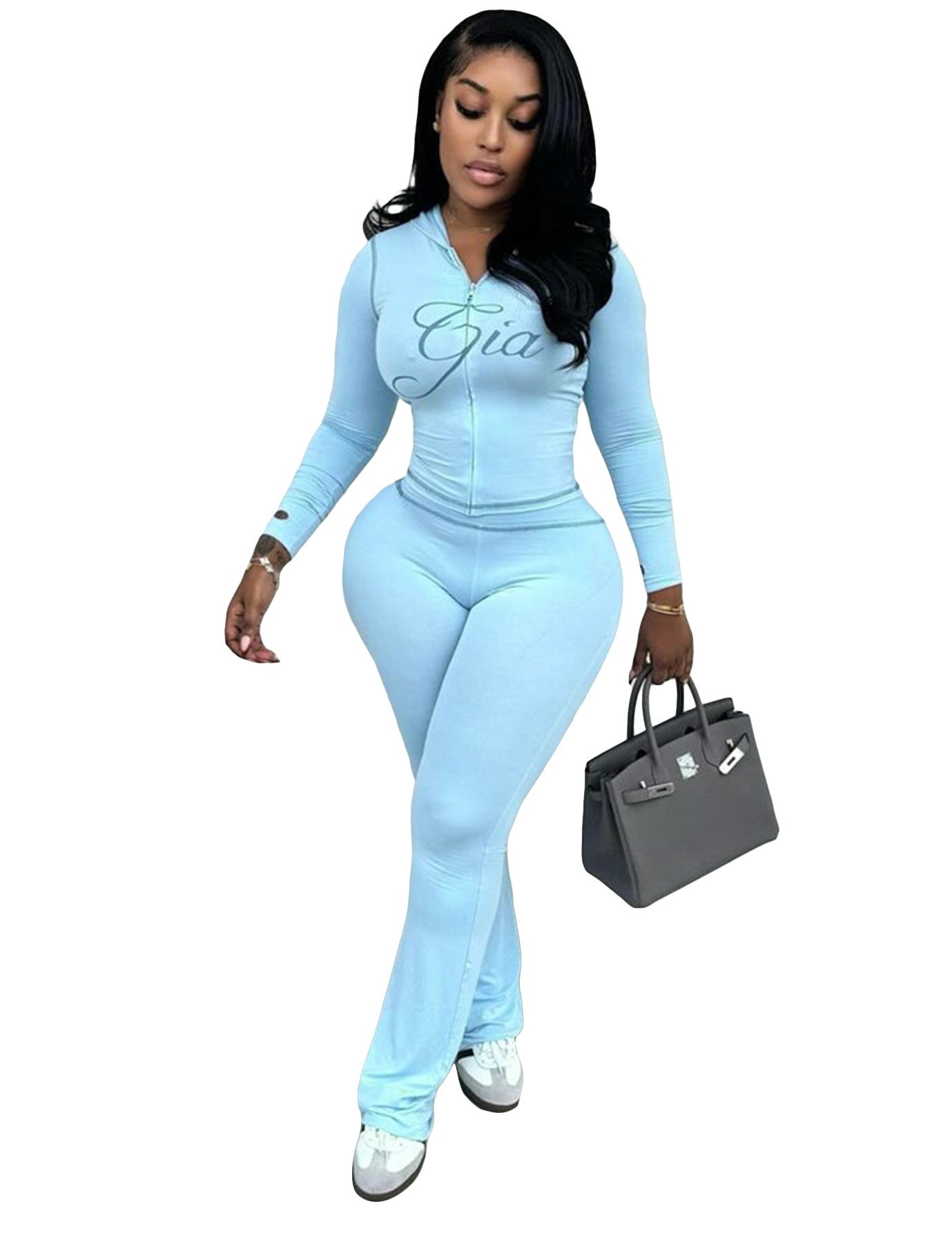 Printed Hooded Long Sleeve Thumb Hole Two Piece Set Colouronova