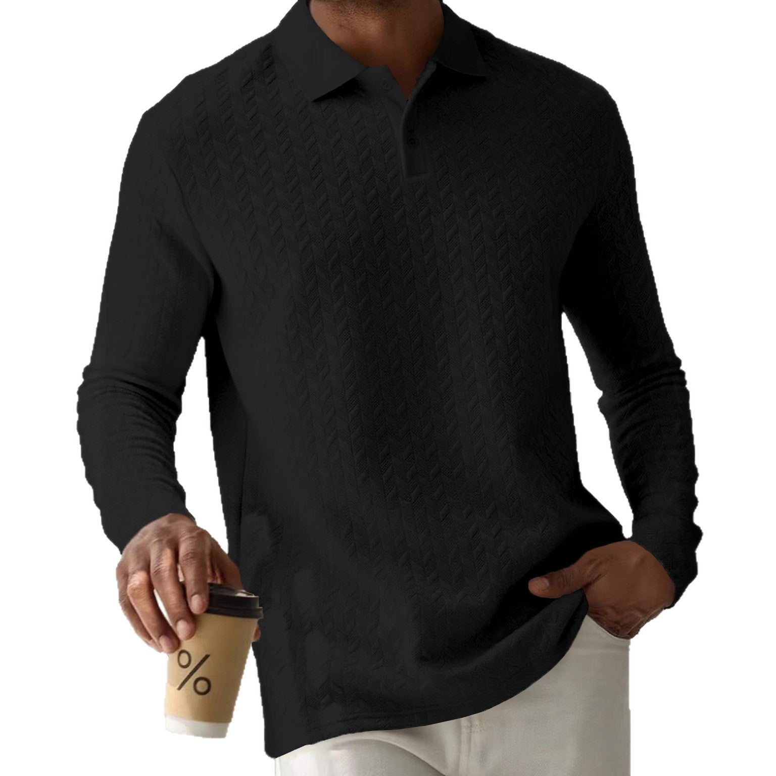 Mens Textured Long Sleeve Polo Shirts Colouronova