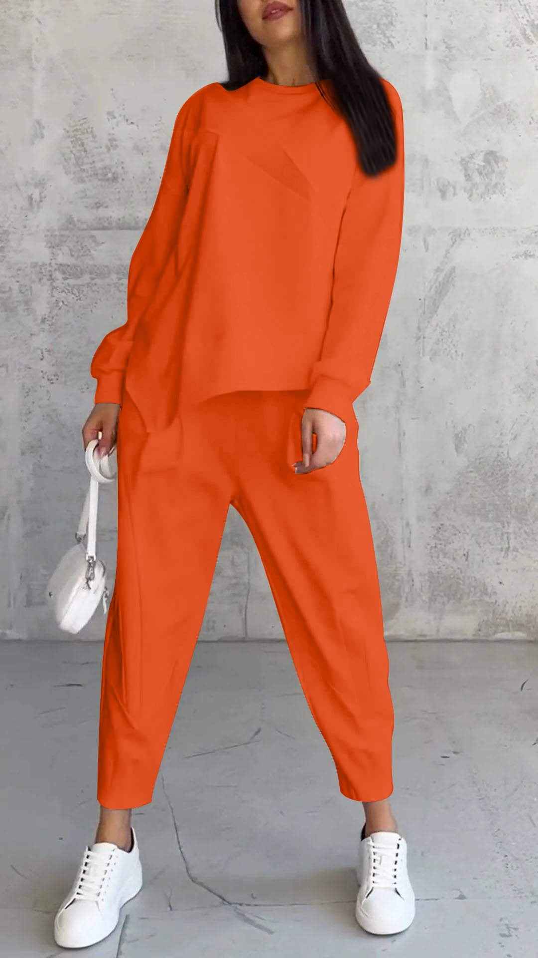Women's Casual Round Neck Loose Long Sleeve Sweatshirt Set