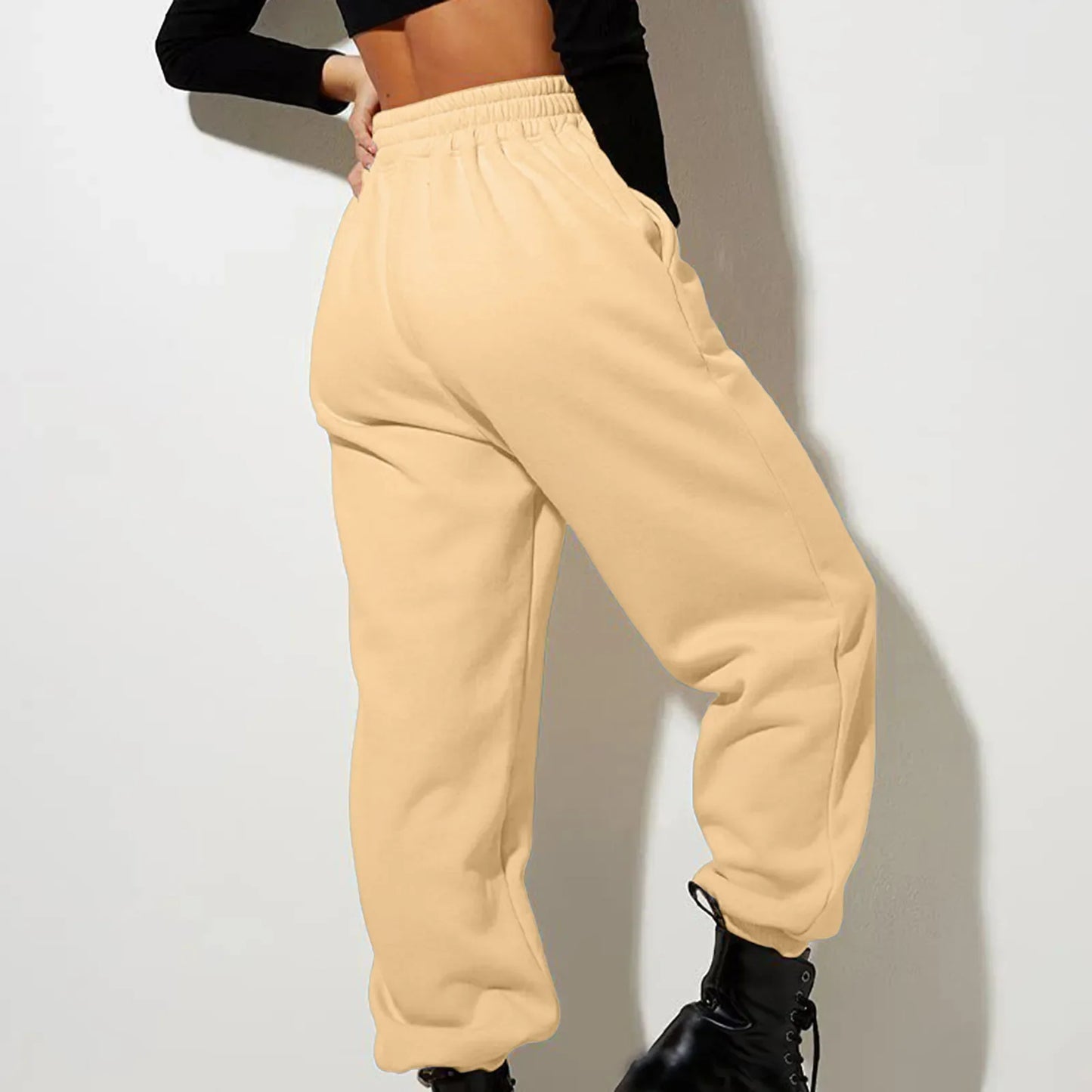 Joggers Sweat Pant For Women Fleece Lined Sweatpants Wide Straight Leg Pants Elastic Slim Bottom Trousers Female Clothing - Colouronova