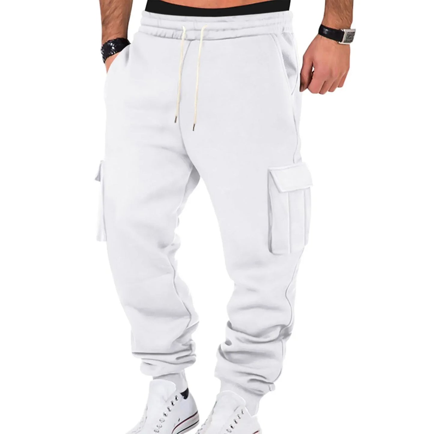 Autumn and Winter New Slim Fit Casual Pants Mens Slim Fit Cargo Pants Long Outdoor Thermal Warm Gym Joggers Cotton Sweatpants - Colouronova
