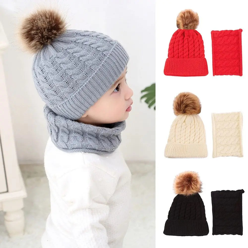 2Pcs/Set Fashion Ear Protection Children Hat Scarf Set Warm Windproof Kids Beanie Caps Soft Thickened Neck Warmer Boys Girls - Colouronova