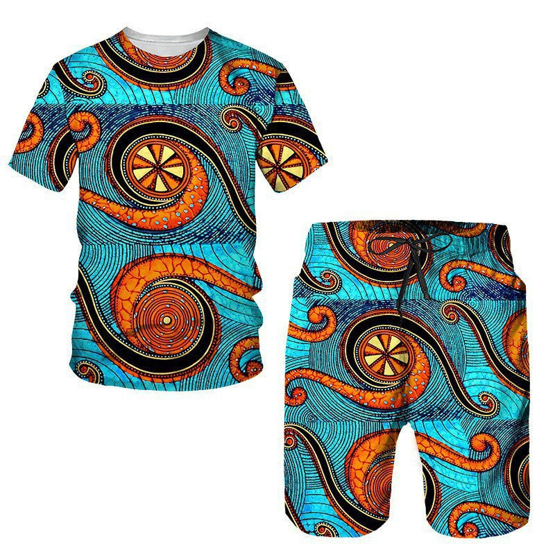 Men's African Print Short Sleeve T-Shirt and Shorts Set Colouronova