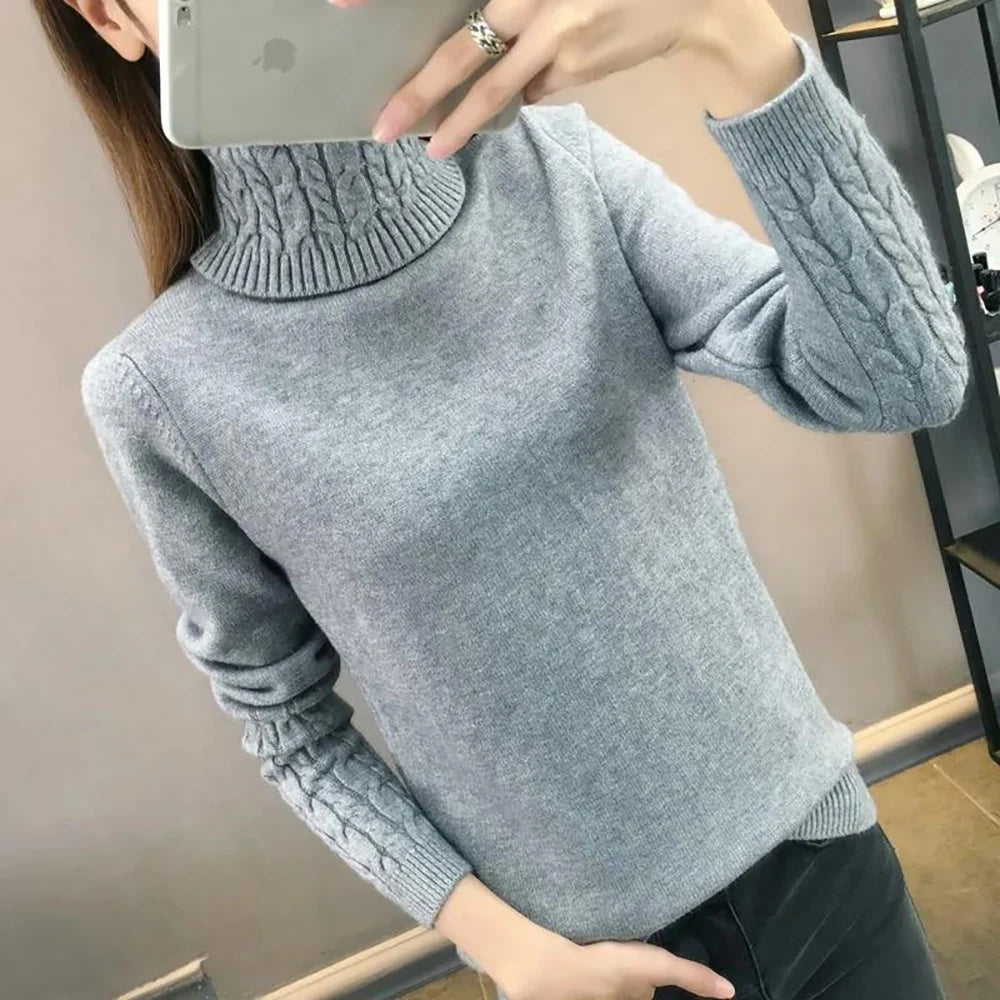 Autumn New Wild Turtleneck Women Sweater Women's Bottoming Shirt Twist Pullover Thickening Slim Slimming Knit Sweaters Pullovers - Colouronova