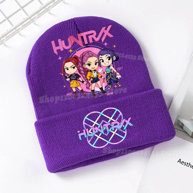 Demone Hunter Kids Knitted Hat Cute Anime Print Girl Beanie Cap Headgear Outdoor Street Warm Knit Cap Y2K Kawaii Game Party Gift - Colouronova