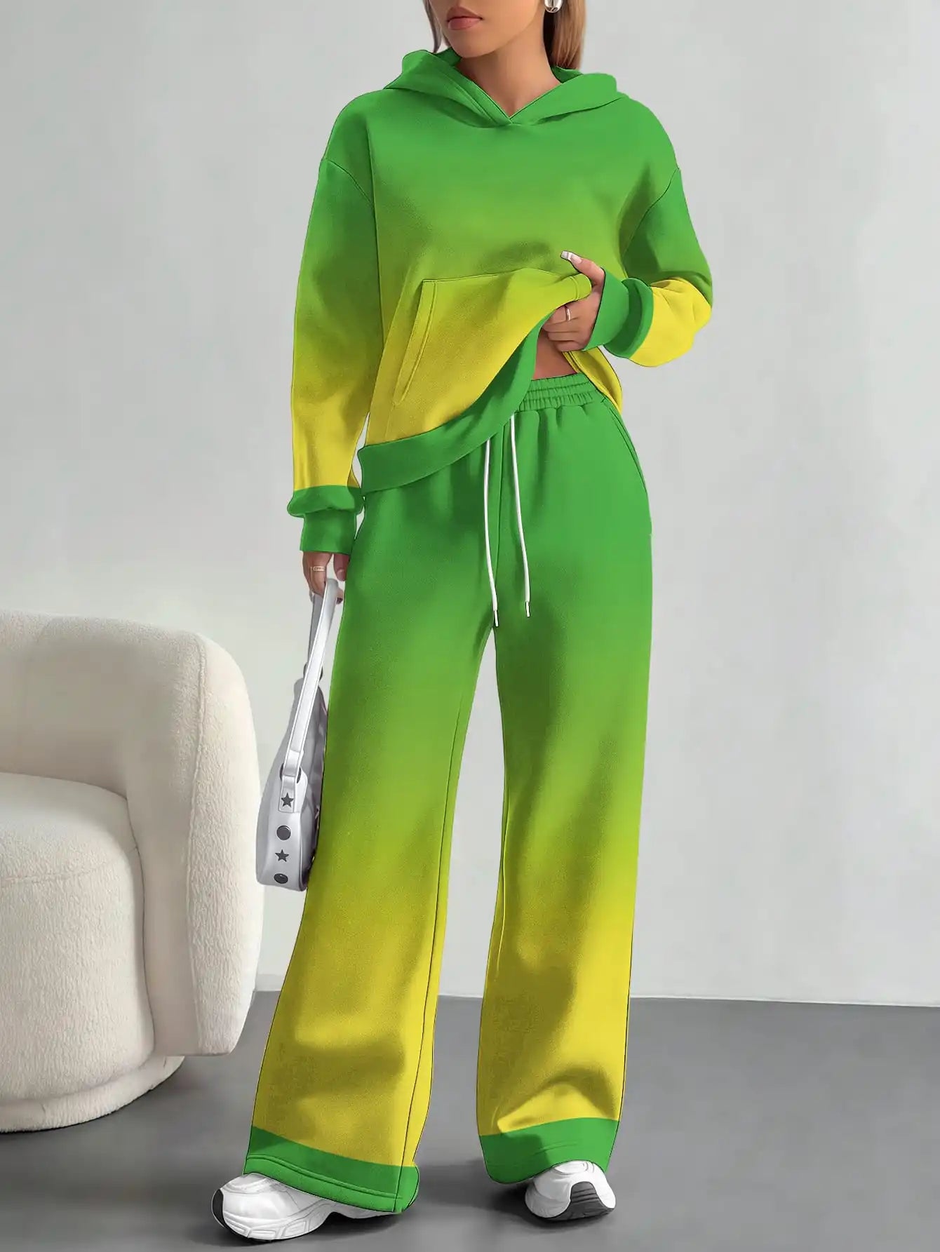 Foreign trade flame splicing printing new hot style 2025 new pink gradient fashion casual European and American women's suit - Colouronova