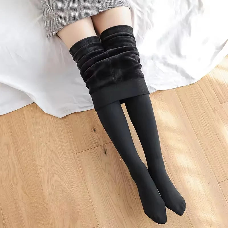 1/2pairs Fleece Lined Tights Women Thermal Pantyhose Female Winter Panty Polar Skin Black Effect Stockings Women's Thermal Sock - Colouronova