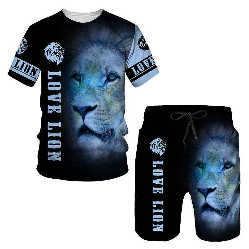 Men's 3D Lion Print Sportswear Set