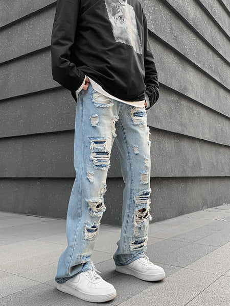 Men's Straight Leg Ripped Denim Jeans Colouronova