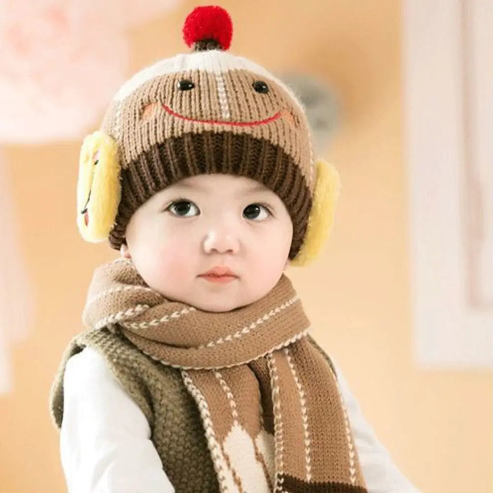 Cartoon Snowman Children Hat Scarf Set 2Pcs Set Ear Protection Warm Beanie Caps Neck Warmer Beanie Hat Scarf - Colouronova