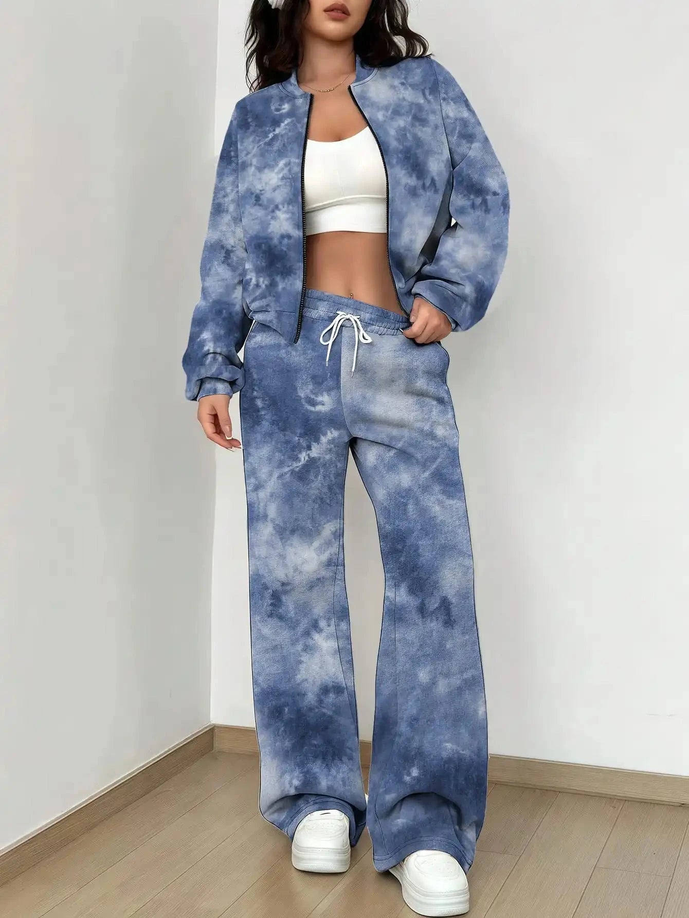 French Retro Floral Long Sleeved Zipper Jacket and Pants Set, Gentle and Stylish Two-piece Set Colouronova