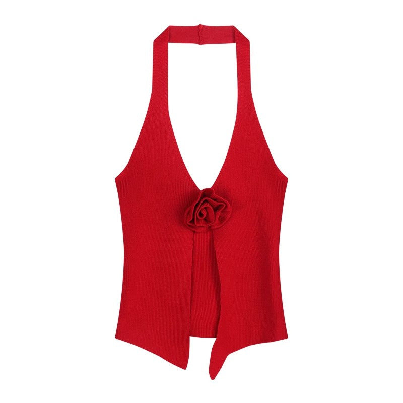 Women's 3D Floral Knitted Halter Camisole Colouronova