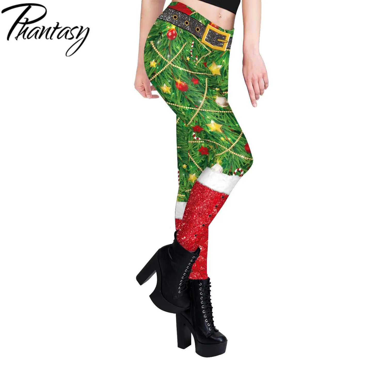Phantasy Vintage Women Christmas Leggings Autumn Winter Women Xmas Pants Sexy Tights Trousers Festival Party Carnival Leggings - Colouronova