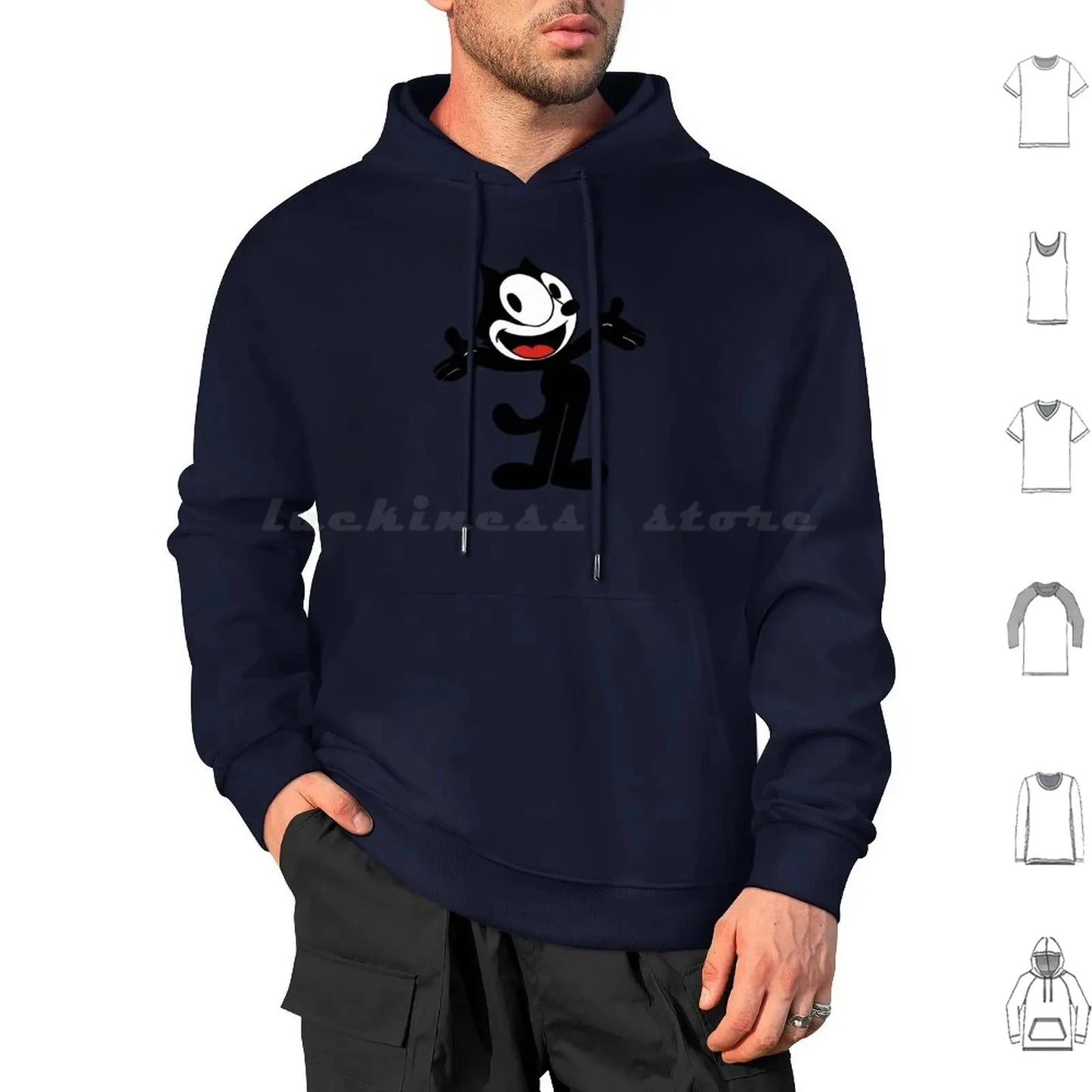 Hoodie Cotton Long Sleeve Vintage Cartoon Animation Kitty Black Cat Vintage Cartoon Cartoon Funny Funny Black Cat Felix Cat Colouronova