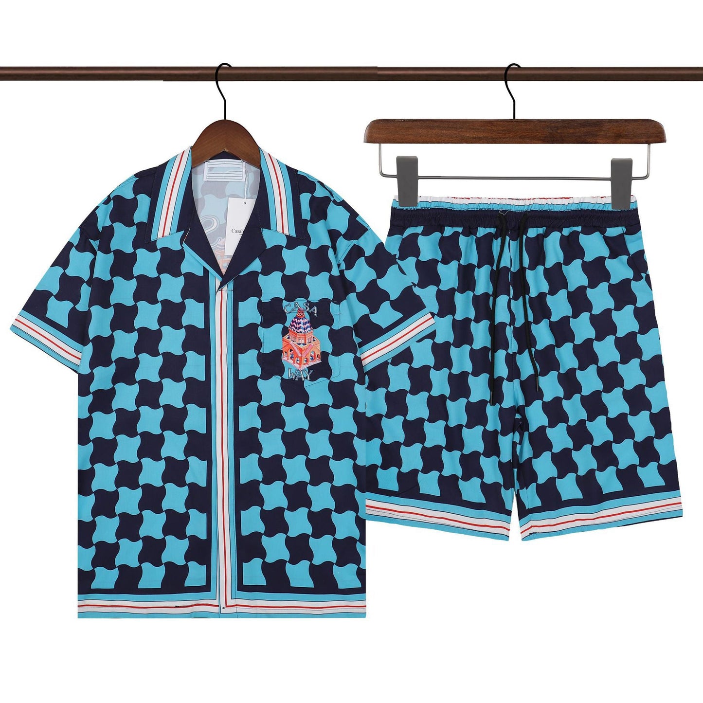 Men's Summer Striped Print Casual Shirt and Shorts Set Colouronova