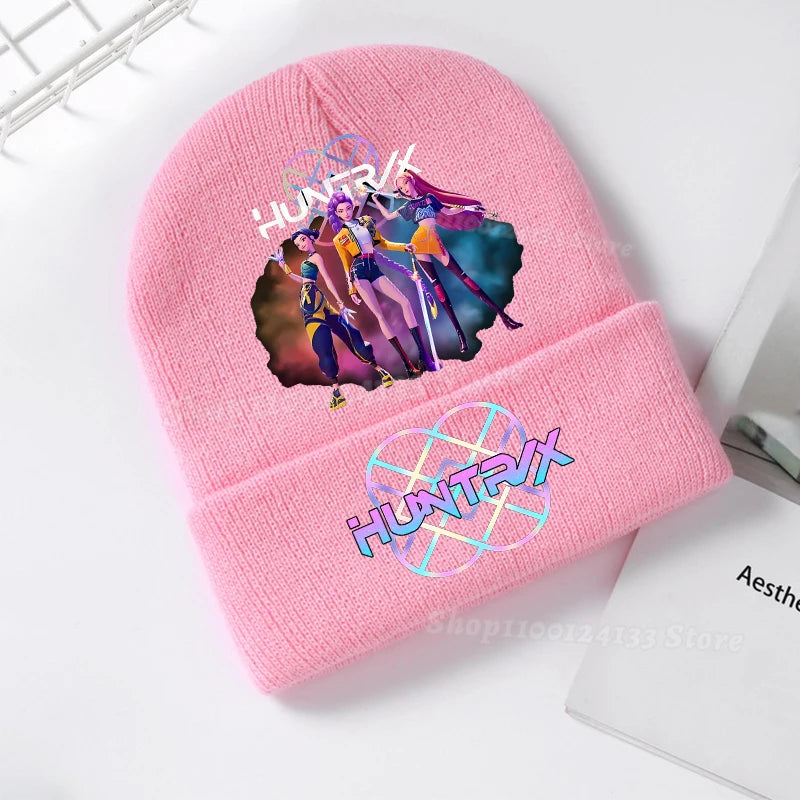 Demone Hunter Kids Knitted Hat Cute Anime Print Girl Beanie Cap Headgear Outdoor Street Warm Knit Cap Y2K Kawaii Game Party Gift - Colouronova