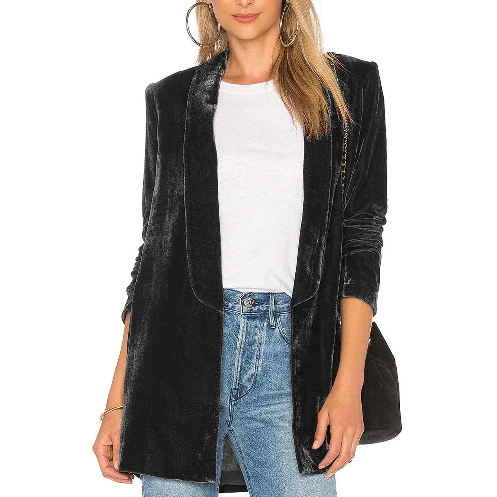 Blazer Womens Coat Appointments Blazer Suit Coat Daily Golden Velvet Jacket Long Sleeve Office Open Front Cardigan - Colouronova