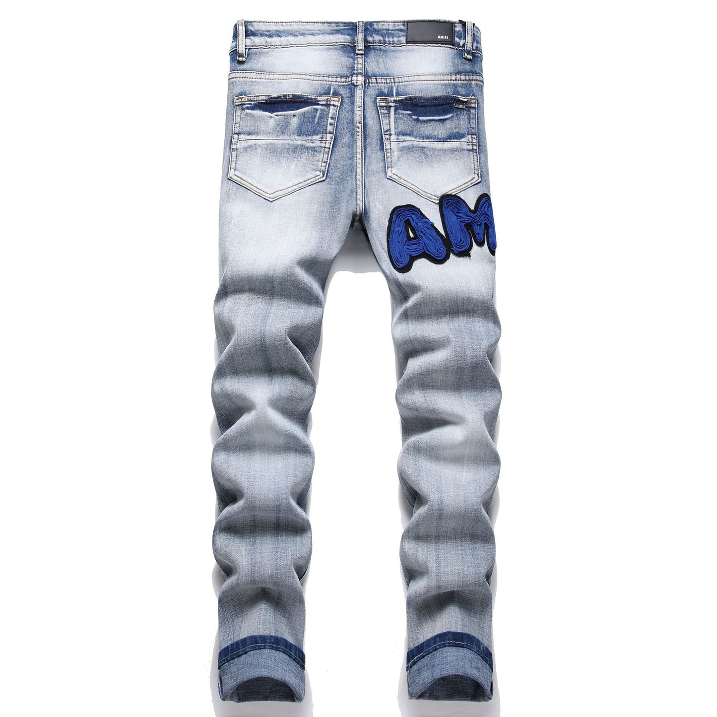 Blue Embroidered Distressed Patchwork Slim-Fit Jeans Colouronova