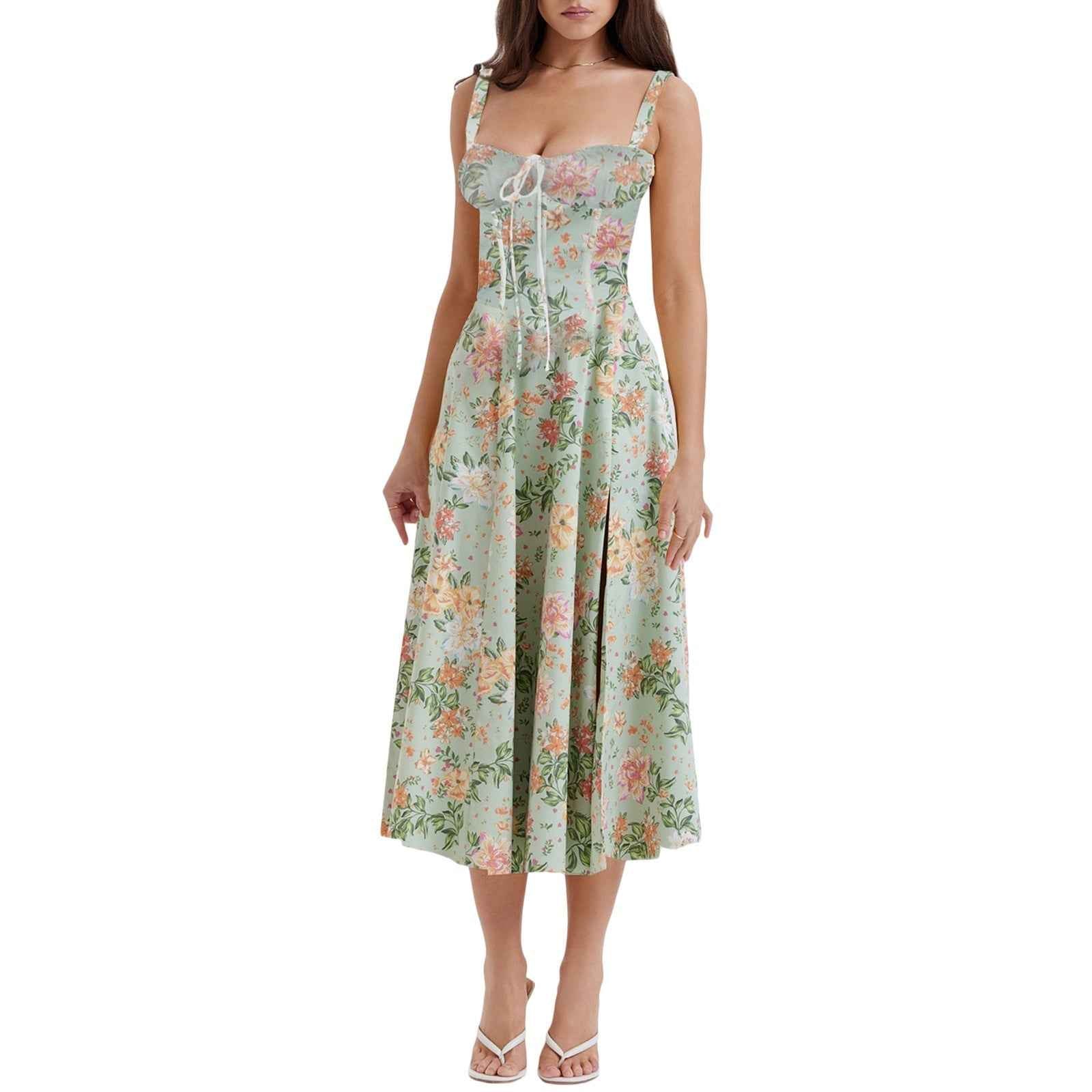 Elegant Sling Midi Dress with Floral Patterns