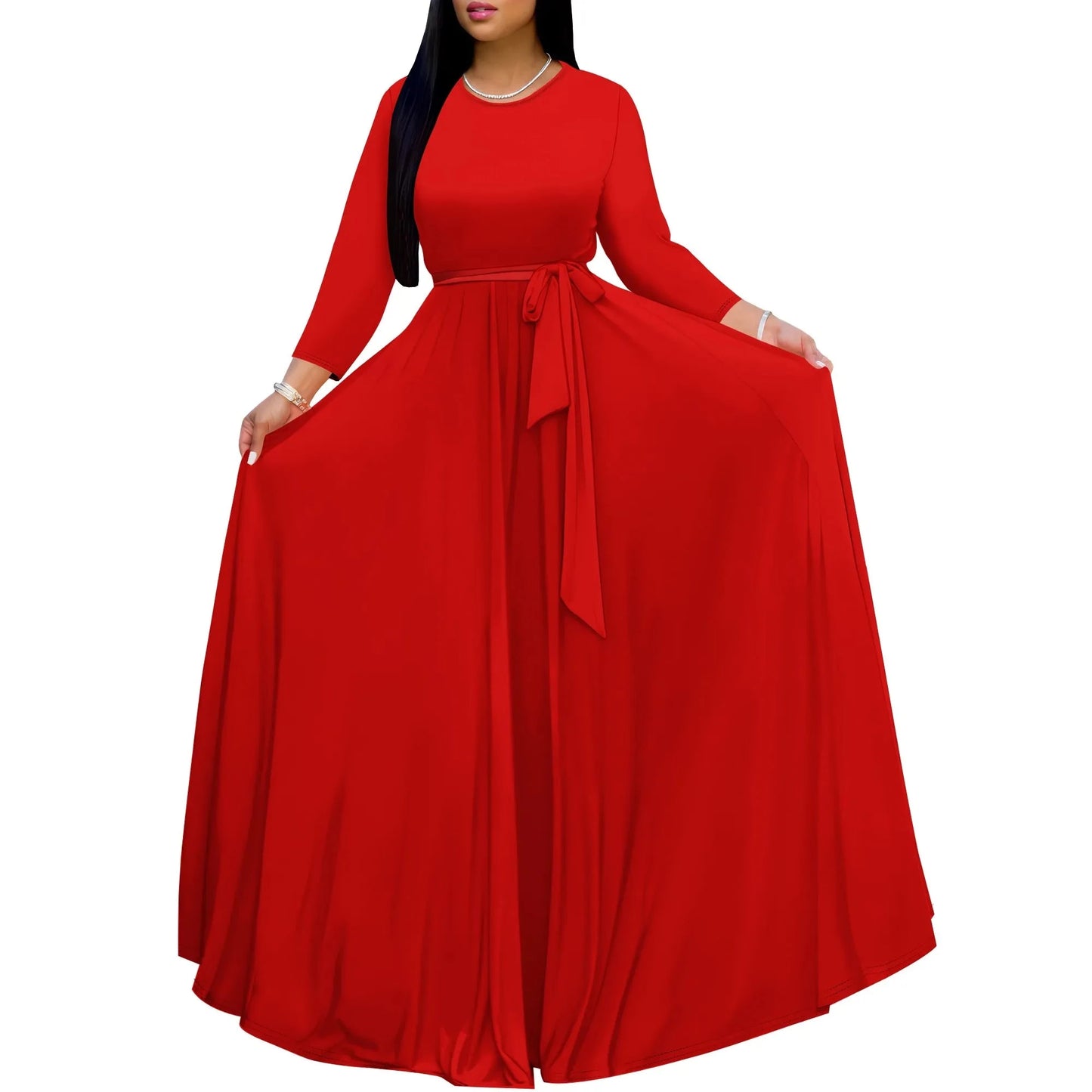 Long Sleeve Plus Size Maxi Fall Dress for Curvy Women Round Neck 3/4 Sleeve Long Dress Cocktail Party Dress Colouronova