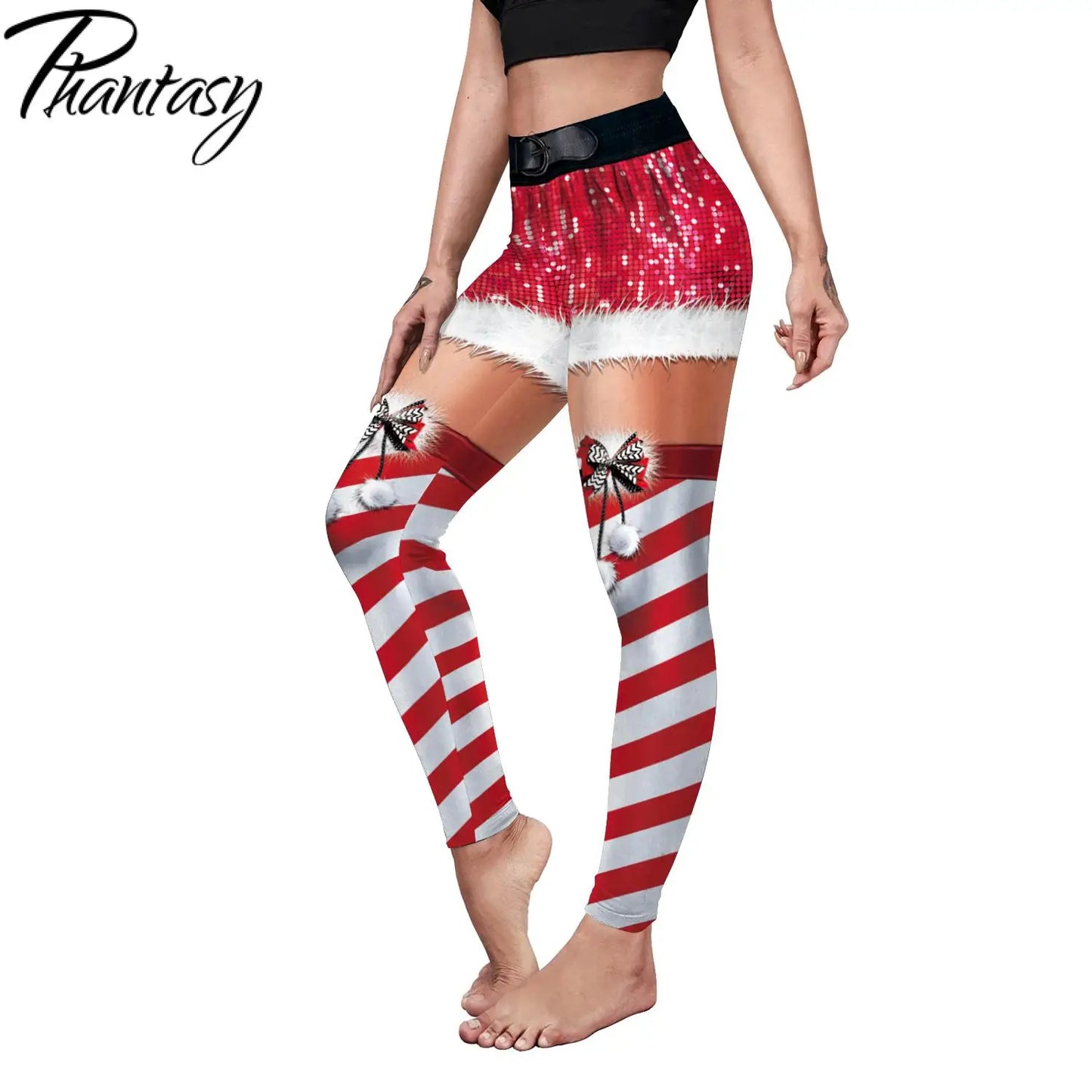 Phantasy Sexy Women Christmas Leggings Xmas Fake Shorts Stockings Pattern Leggings Yoga Trousers Festival Pants Autumn Winter - Colouronova