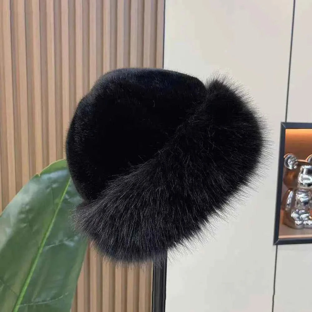 Winter Thick Warm Furry Beanies Hat Women Imitation Mink Fur Russian Cap Solid Plush Brimless Cap Brimless Ski Hat Mongolian Hat