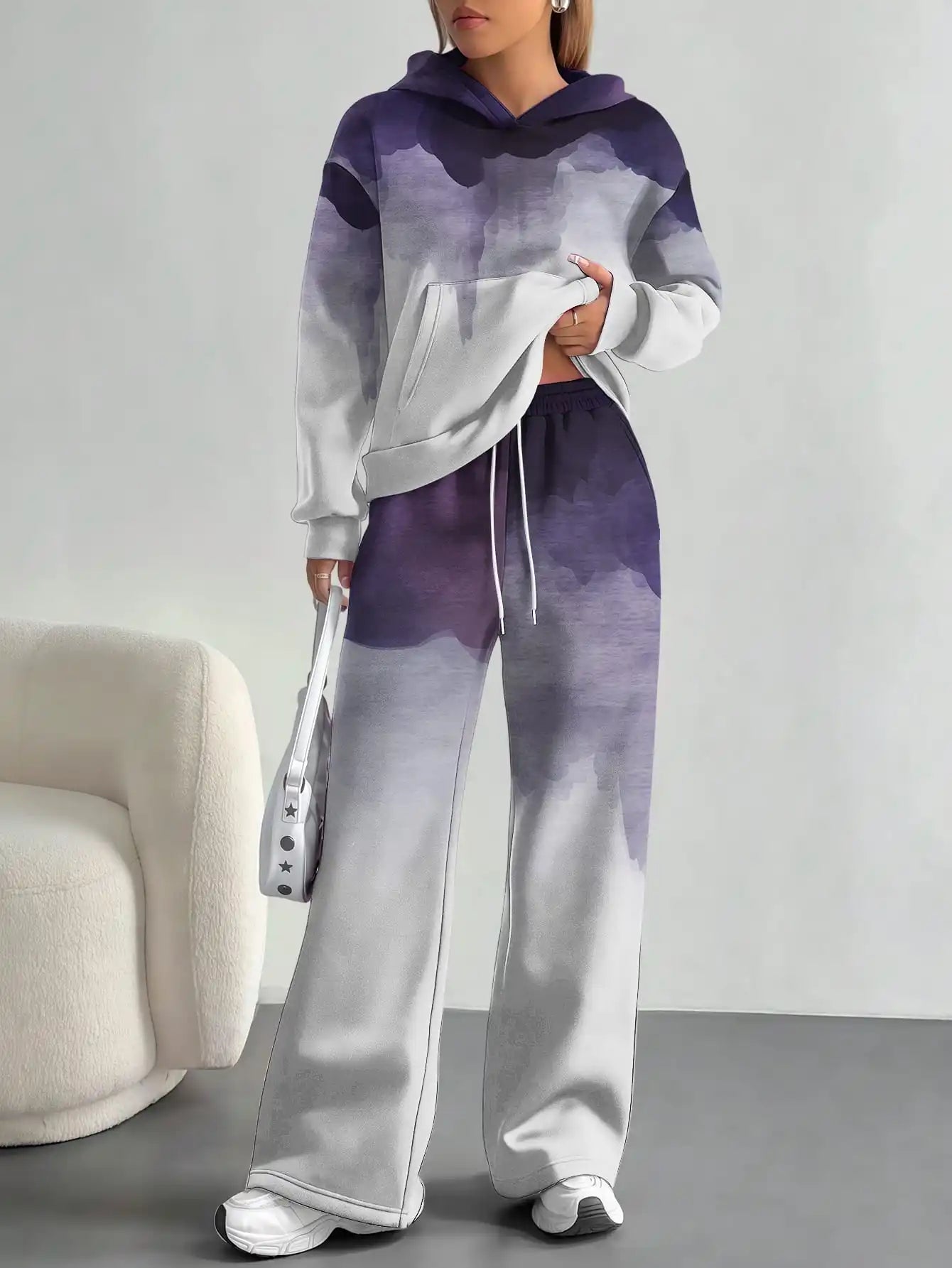 Foreign trade flame splicing printing new hot style 2025 new pink gradient fashion casual European and American women's suit - Colouronova