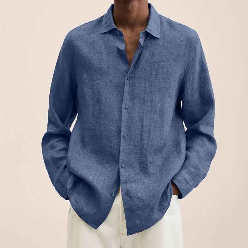 Loose Button Cotton and Linen Cardigan Shirt Men