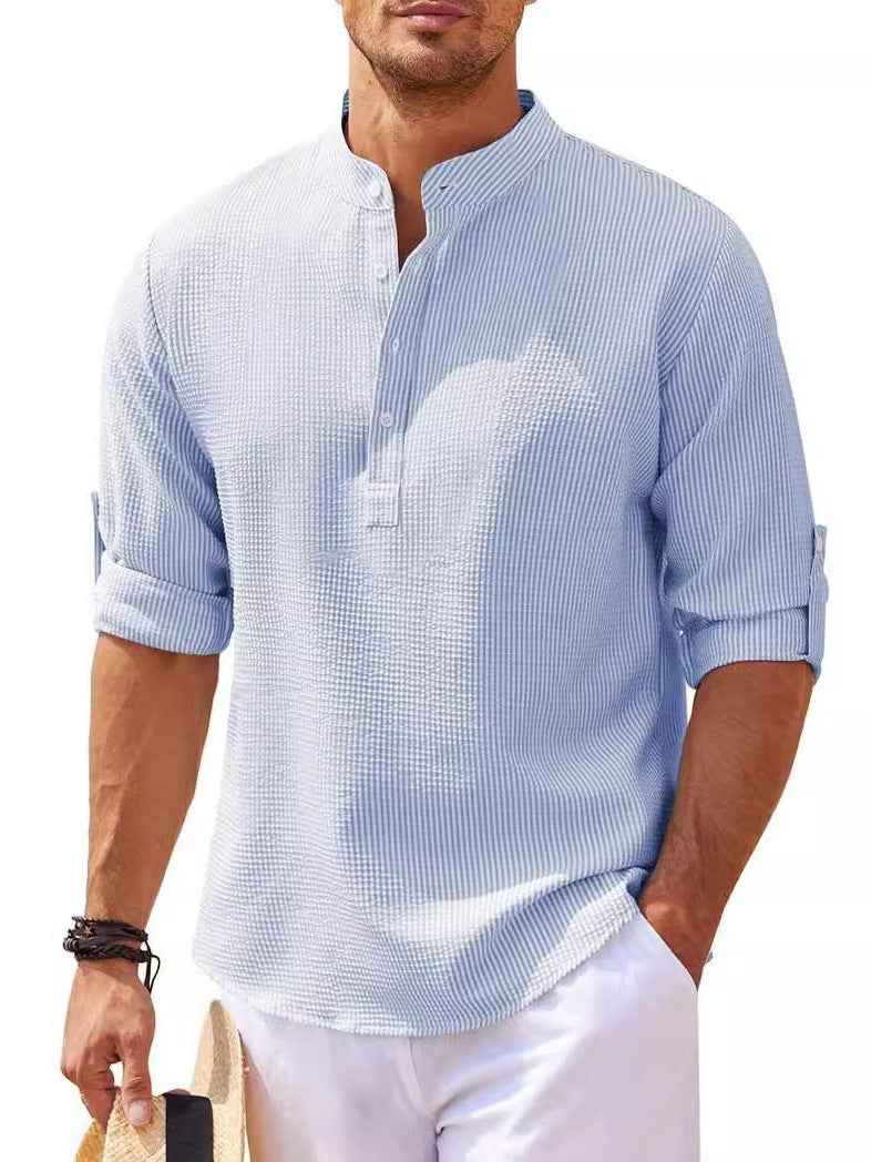 Men's long-sleeved shirt with stand-up collar