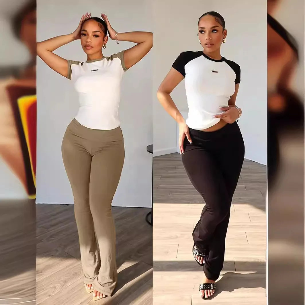 Pant Set Women Two Piece Sets Y2k Streetwear Short Sleeve Tops Long Pants Bodycon Jogger Yoga Matching Sets Sportswear Spring - Colouronova