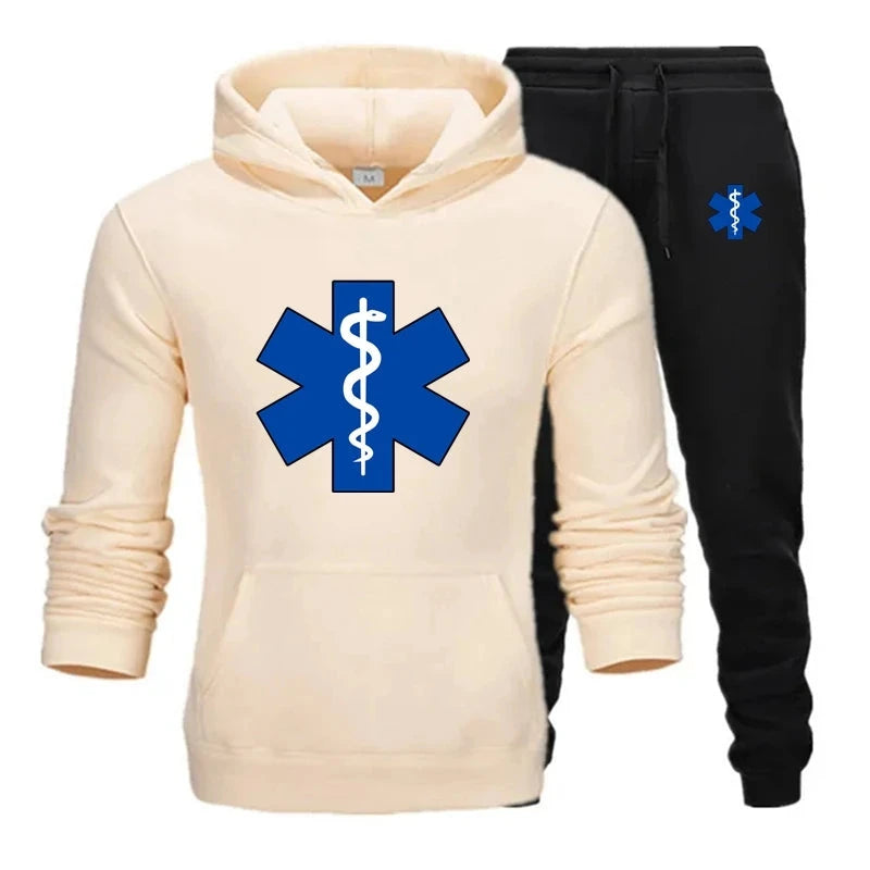 Basic Men/Women 2Pcs/Sets Sweatshirt Hoodies Pants 2024 Male Ambulance emblem Gyms Fitness Tops Joggers Sportswear Tracksuits Colouronova