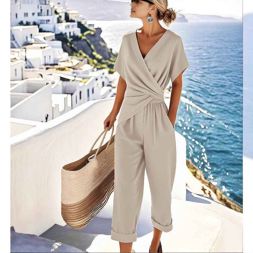 Solid-color irregular short-sleeve