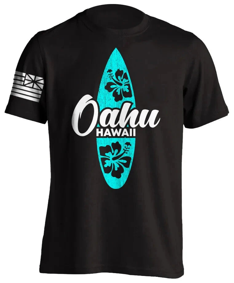 Men's Cotton Shirt OAHU HAWAII SURFING Distressed TShirt Unisex Surf Board Beach Tee Tops Summer Fashion Casual Short Sleeves Colouronova