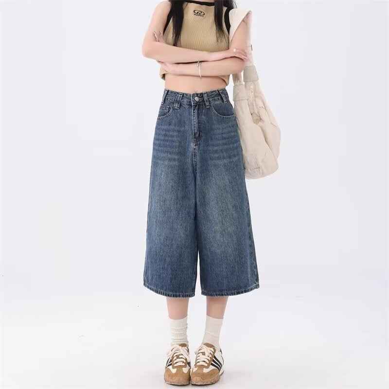 Denim wide-leg pants