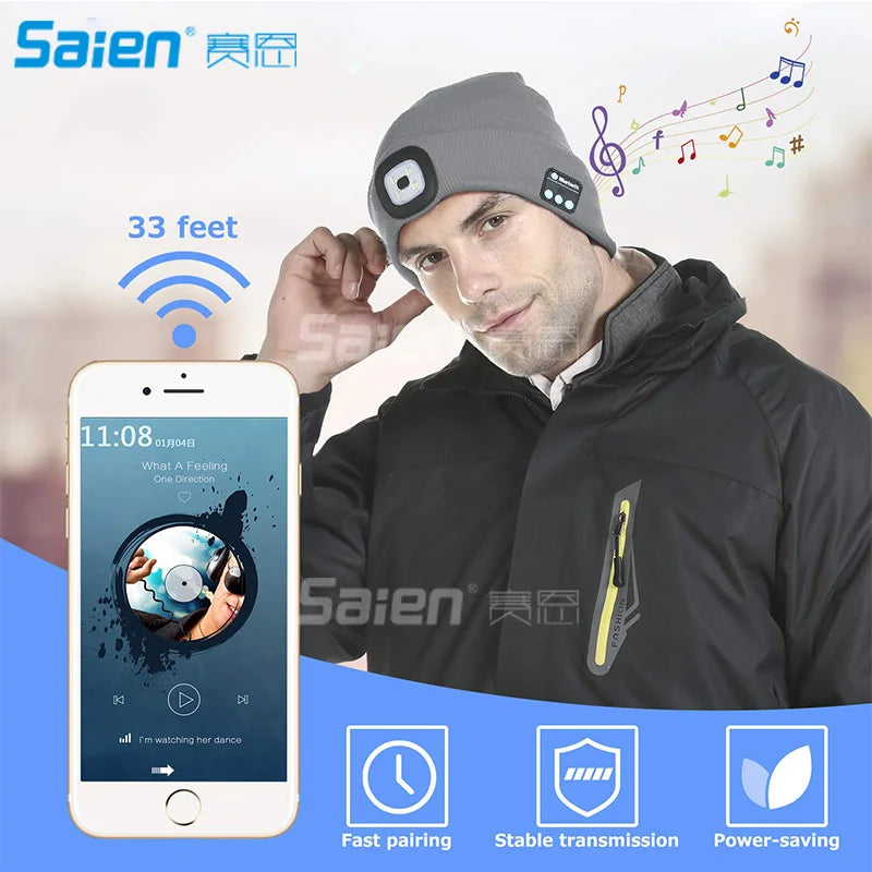 LED Beanie Hat, Built-in Stereo Speakers & Mic, USB Rechargeable LED Lighted Knit Cap, Unisex Christmas Gifts for Men, Women - Colouronova