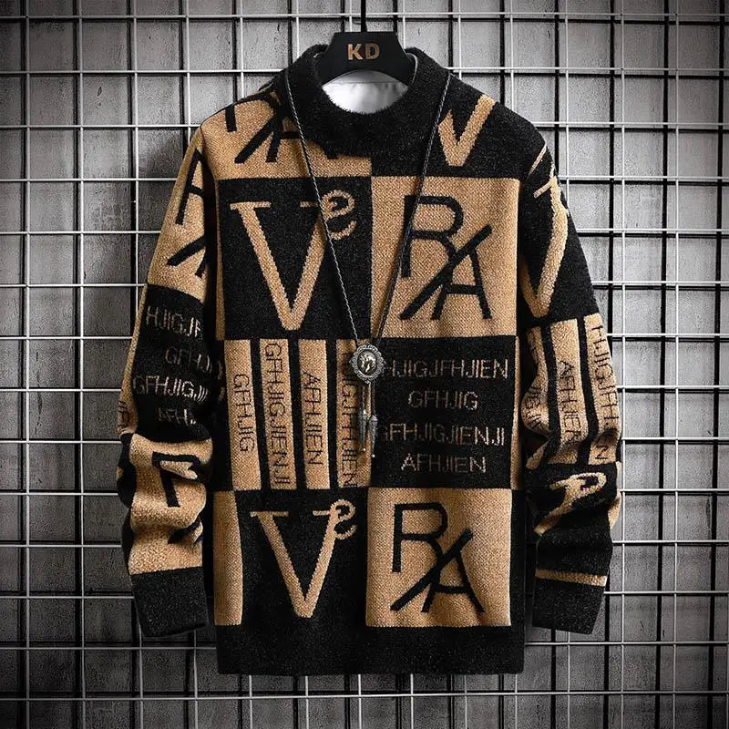 Men Knitted Sweater Stripe Pullovers Printing Round Neck Sweater Autumn/Winter Designer Quality Casual Men Clothing Jumper - Colouronova