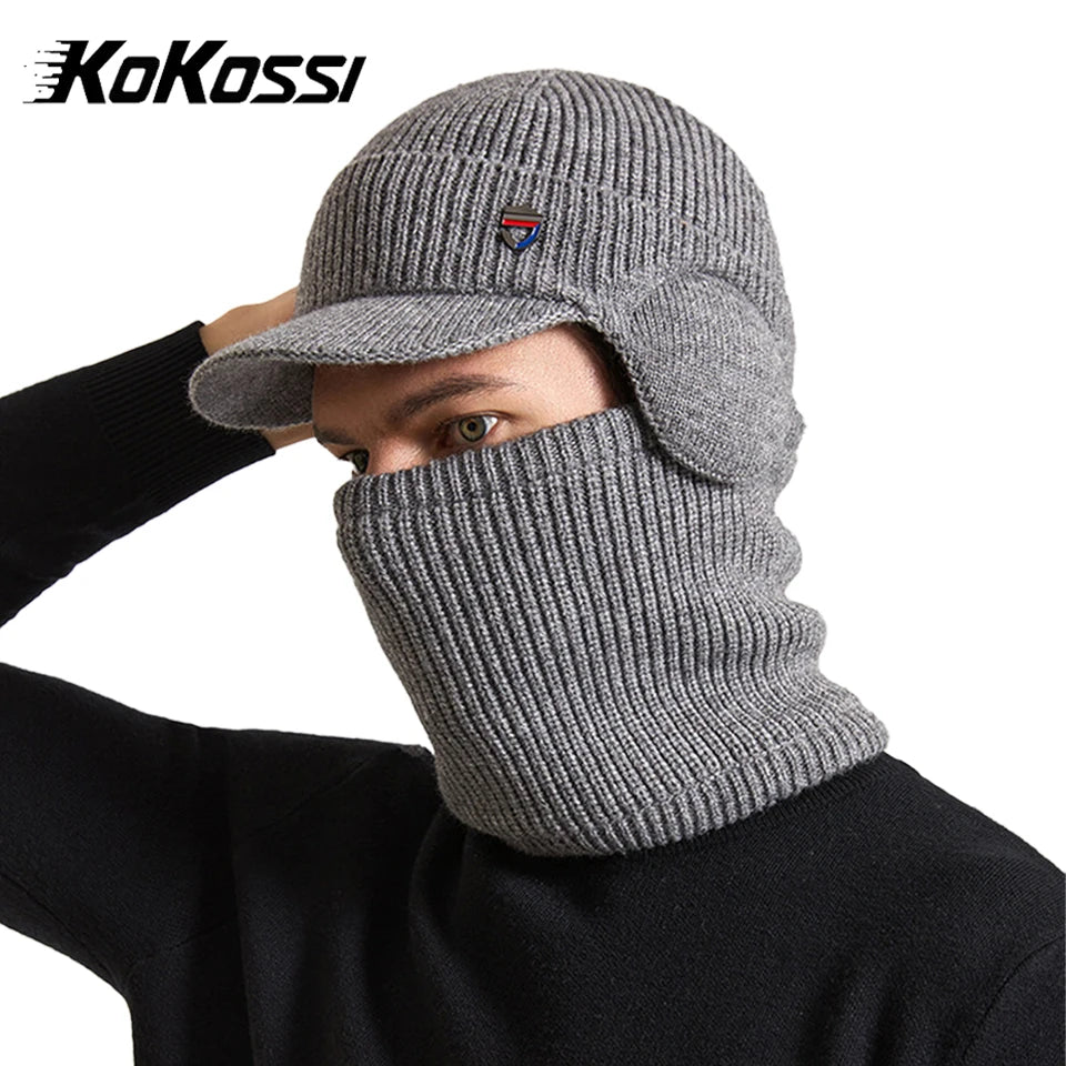 KoKossi 2Pcs Knitted Cap and Scarf Sets Ear Protection Solid-Color Beanies Hat Outdoor Windproof Versatile Scarves Mask Kit - Colouronova