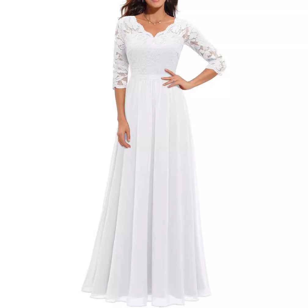 Lace Splicing Long Waist-Cinching Dress