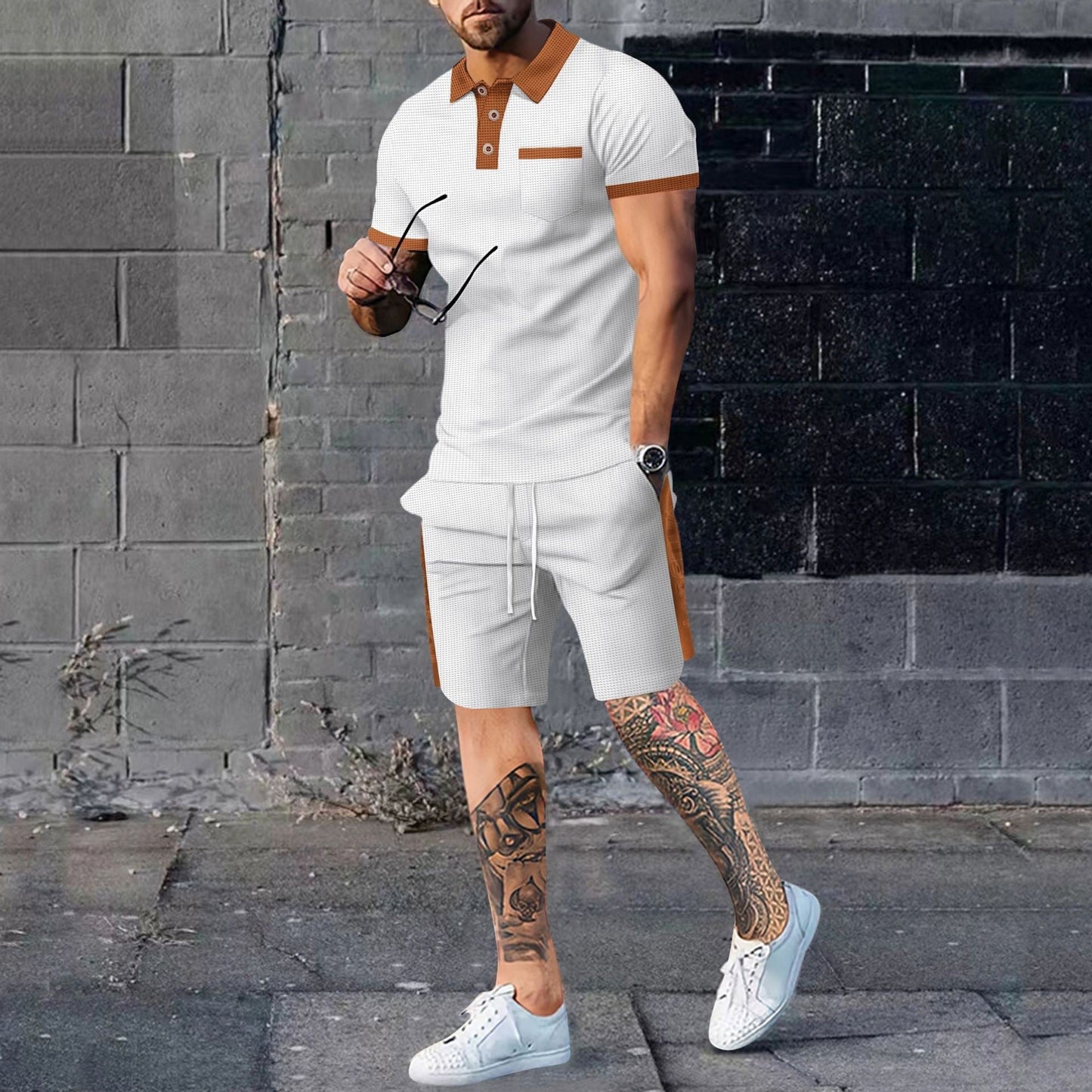 Men's casual suit short-sleeved waffle Colouronova