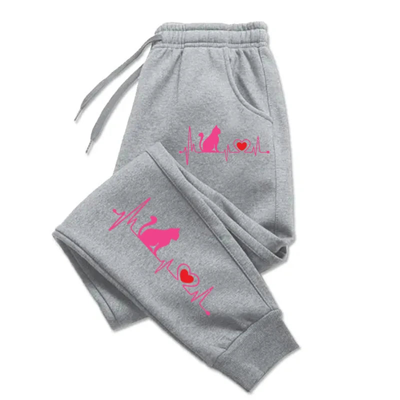 Cat Electrocardiogram Printed  Trousers Sport Fashion Joggers Street Soft  Pants Woman Casual Autumn Gothic Clothing - Colouronova