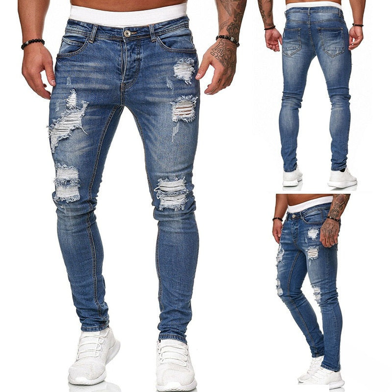 Hole-in-the-side denim ankle pants Colouronova