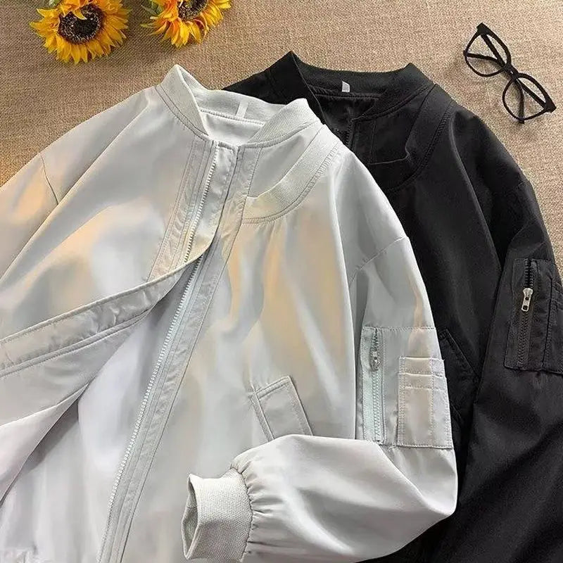 Autumn Men's Lightweight Windproof Bomber Jacket Outdoor Spring Windbreaker Zipper Unisex Jacket Handsome Loose Baseball Jacket - Colouronova