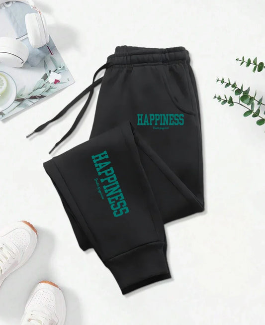 Happiness Letter Graphic Print Pattern Pants Woman Autumn Fashion Joggers Comfortable Warm Pants Unisex Fashion Jogging Pant - Colouronova