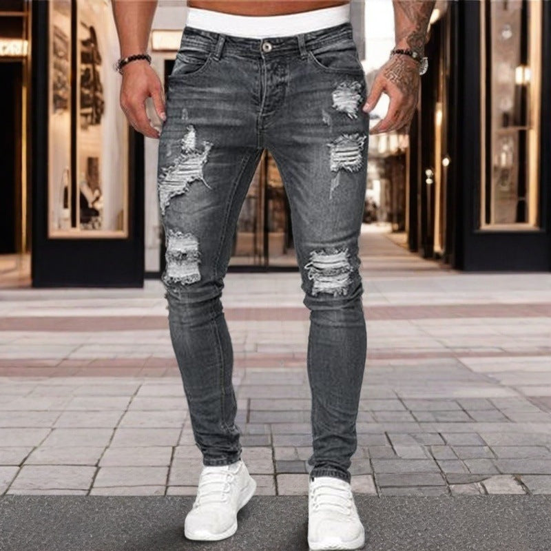 Hole-in-the-side denim ankle pants Colouronova