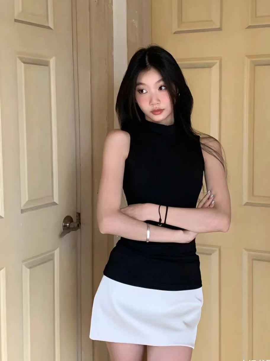 Womens Retro Half Turtleneck Sleeveless Top