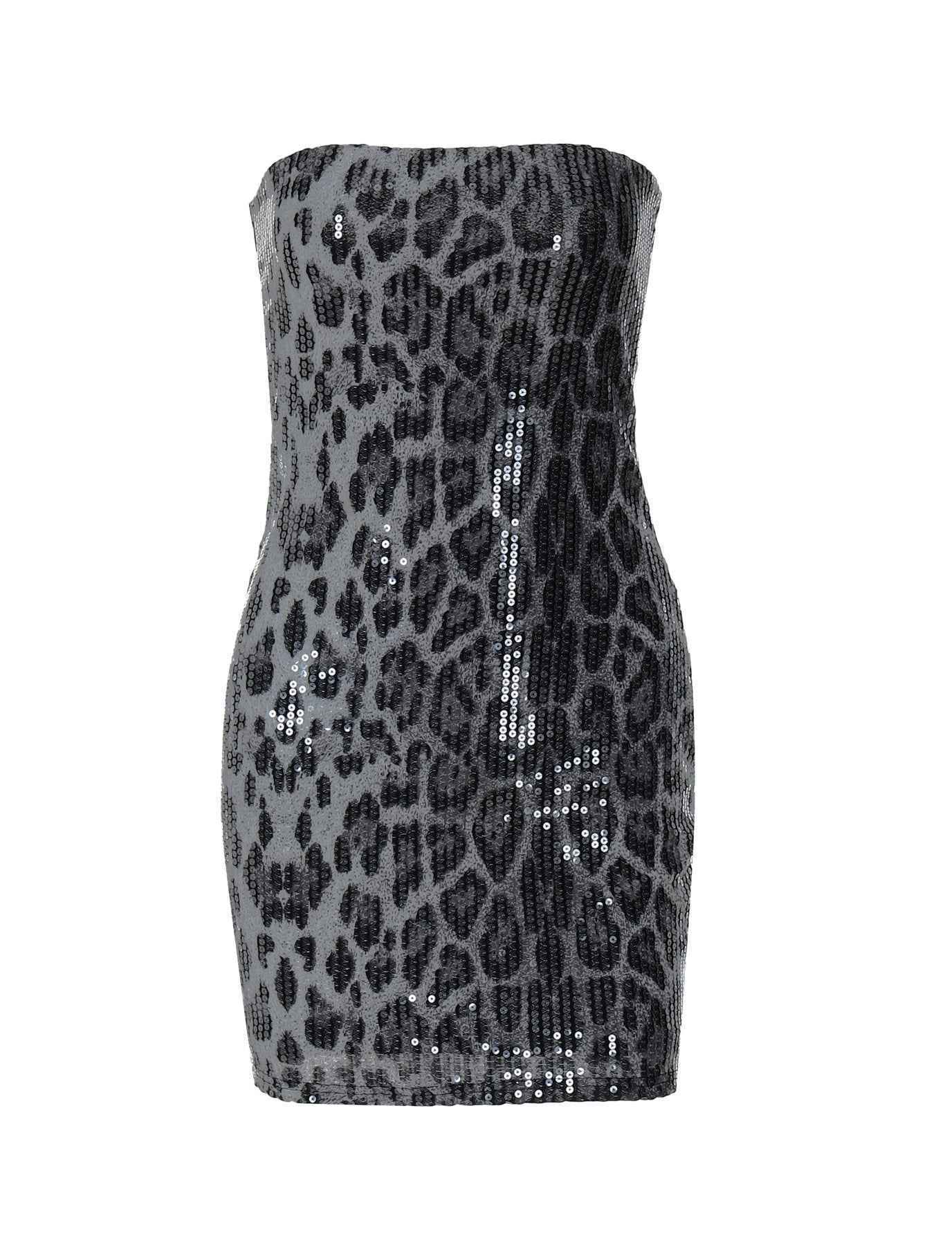 Sequin Leopard Print Tube Top Dress