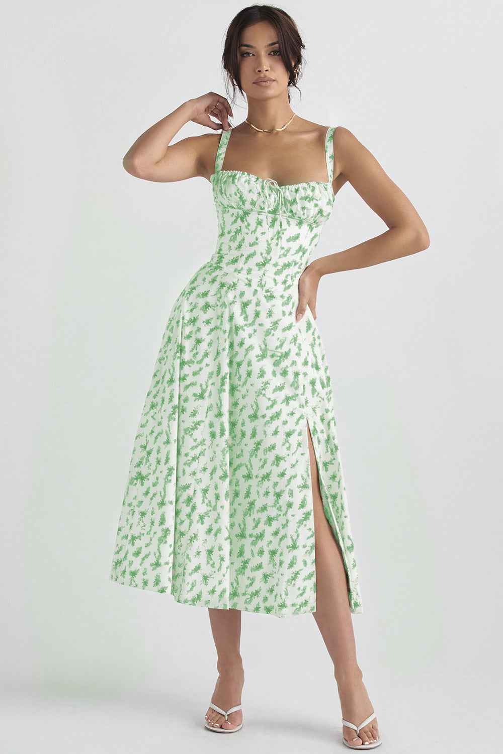 Elegant Sling Midi Dress with Floral Patterns