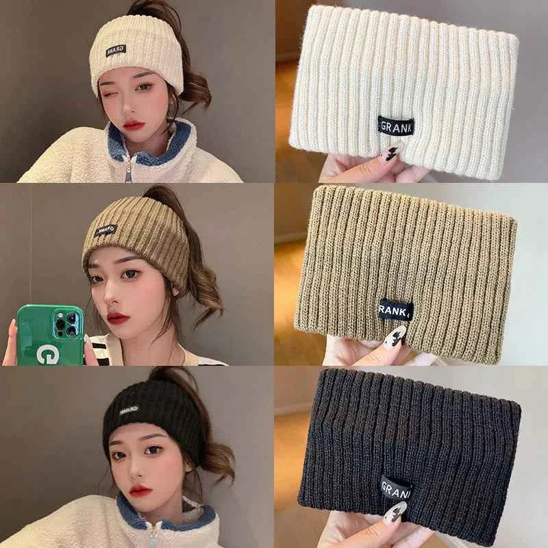 Autumn and Winter Knitted Headband Female Letter Wide Edge Wool Hat Headband Ponytail Hair Headdress Sports Headband